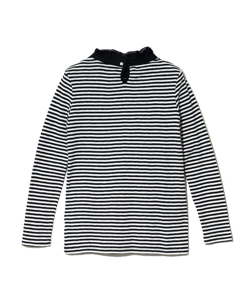 CUBE SUGAR（キューブシュガー）の「CUBE SUGAR/キューブシュガー　ショートスラブ フライス ボーダー 衿フリル長袖クルー（Tシャツ/カットソー・レディース・ブラック/ベージュ・FREE）」の12枚目の写真