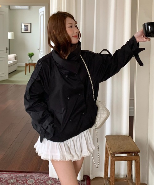 セール】【新色追加】韓国風ショートトレンチジャケット／スタンド