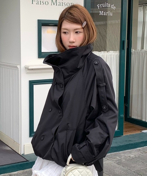 セール】【新色追加】韓国風ショートトレンチジャケット／スタンド