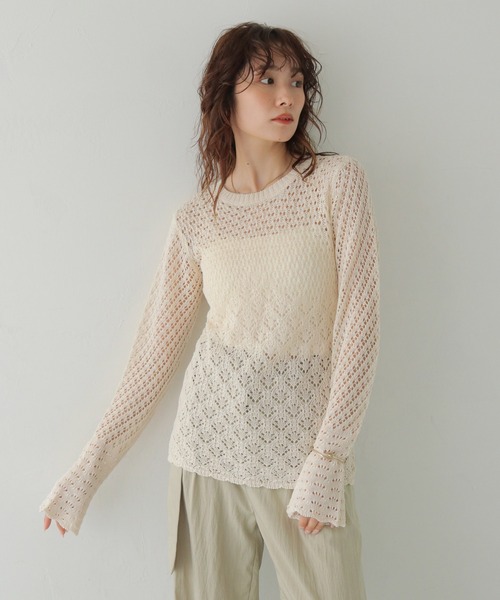 CLEIO(クレイオ)の「【CLEIO】2WAY透かし編み袖フレアトップス 2WAY OPENWORK SLEEVE FLARE TOP/986-14612(カーディガン/ボレロ・レディース・ブラック/アイボリー・FREE)」の15枚目の写真