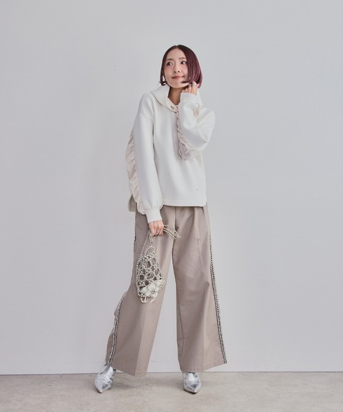 LHELBIE（レルビエ）の「フリンジラインパンツ（その他パンツ・レディース・チャコールグレー/ベージュ/アイボリー・M）」の5枚目の写真