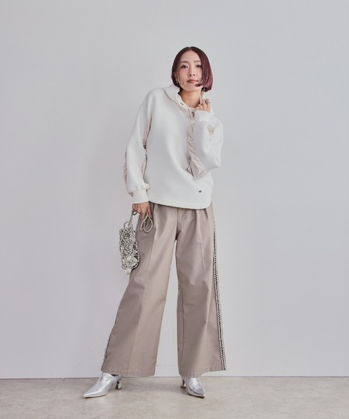 LHELBIE（レルビエ）の「フリンジラインパンツ（その他パンツ・レディース・チャコールグレー/ベージュ/アイボリー・M）」の9枚目の写真