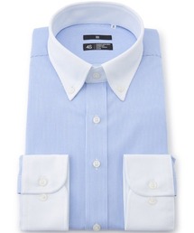 SUIT SELECT（スーツセレクト）の「【スーパーノンアイロン・ストレッチ・速乾】【長袖】【BLACK LINE】クレリックボタンダウンワイシャツ/襟袖口：ホワイト+ブルー×ホワイトストライプ/「4S」（ビジネスシャツ）」