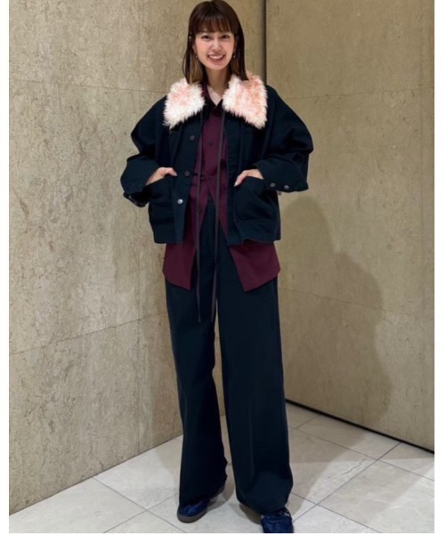 LE CIEL BLEU（ルシェルブルー）の「ピグメントツイルブルゾン w/ファーカラー / Pigment Twill Blouson w/Fur Collar（テーラードジャケット・レディース・ブラウン/ネイビー・38/36）」の2枚目の写真