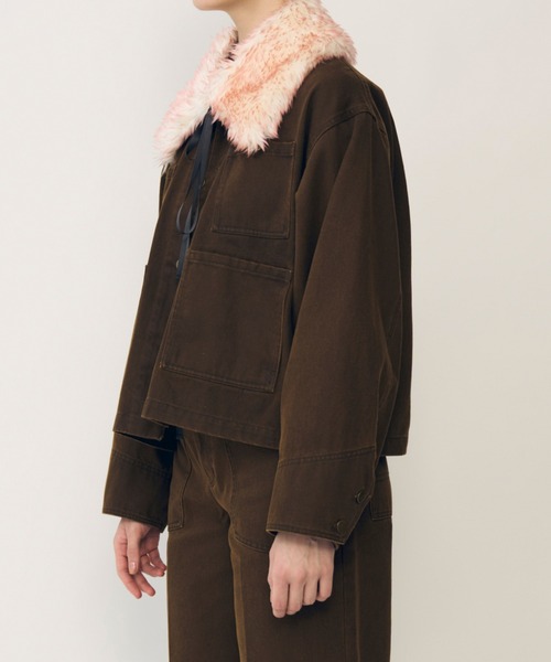 LE CIEL BLEU（ルシェルブルー）の「ピグメントツイルブルゾン w/ファーカラー / Pigment Twill Blouson w/Fur Collar（テーラードジャケット・レディース・ブラウン/ネイビー・38/36）」の5枚目の写真