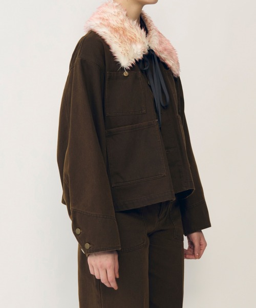 LE CIEL BLEU（ルシェルブルー）の「ピグメントツイルブルゾン w/ファーカラー / Pigment Twill Blouson w/Fur Collar（テーラードジャケット・レディース・ブラウン/ネイビー・38/36）」の6枚目の写真