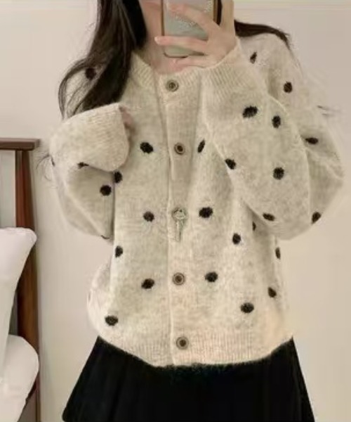 AsRiRe（アスリレイ）の「25aw/ドット柄ニットカーディガン（カーディガン/ボレロ・レディース・グレー/アイボリー/ブラウン・M）」の2枚目の写真