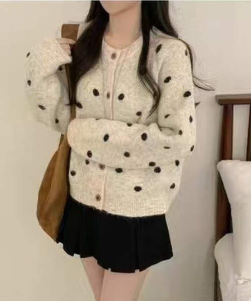 AsRiRe（アスリレイ）の「25aw/ドット柄ニットカーディガン（カーディガン/ボレロ・レディース・グレー/アイボリー/ブラウン・M）」の5枚目の写真