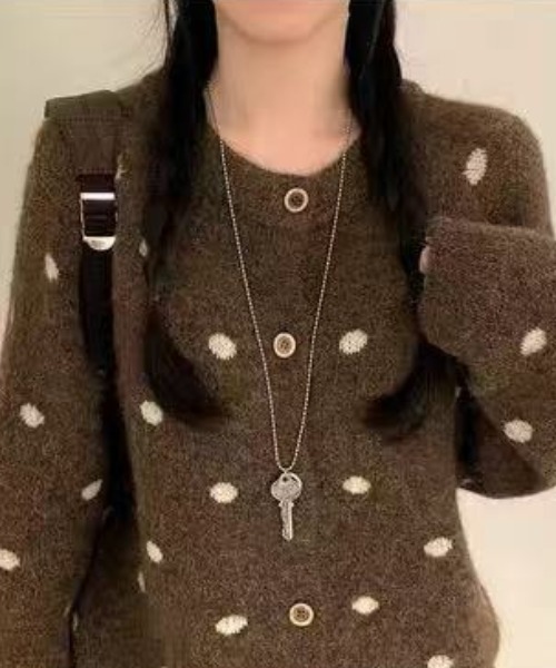 AsRiRe（アスリレイ）の「25aw/ドット柄ニットカーディガン（カーディガン/ボレロ・レディース・グレー/アイボリー/ブラウン・M）」の12枚目の写真