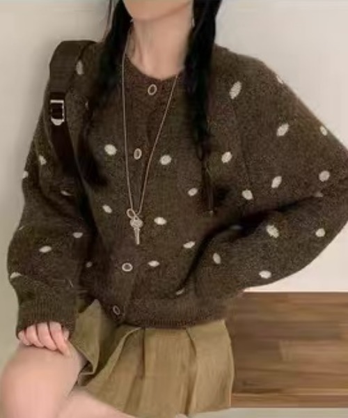 AsRiRe（アスリレイ）の「25aw/ドット柄ニットカーディガン（カーディガン/ボレロ・レディース・グレー/アイボリー/ブラウン・M）」の10枚目の写真