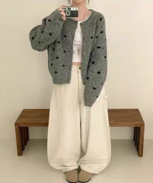 AsRiRe（アスリレイ）の「25aw/ドット柄ニットカーディガン（カーディガン/ボレロ・レディース・グレー/アイボリー/ブラウン・M）」の13枚目の写真