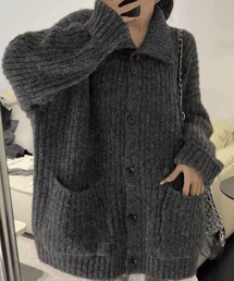 ざっくり編みショールカラーカーディガン