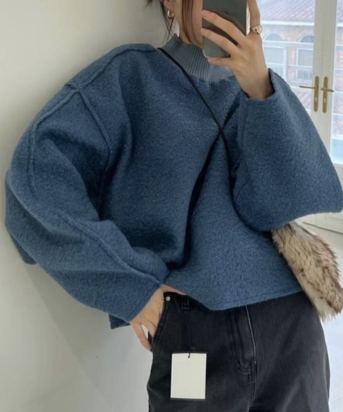 FREE STYLISTS(フリー スタイリスト)の「YUGA_YGMC Drop shoulder wool-look top(ニット/セーター・レディース・オフホワイト/グレー/ブルー・FREE)」の3枚目の写真