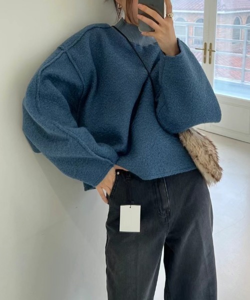 FREE STYLISTS(フリー スタイリスト)の「YUGA_YGMC Drop shoulder wool-look top(ニット/セーター・レディース・オフホワイト/グレー/ブルー・FREE)」の16枚目の写真