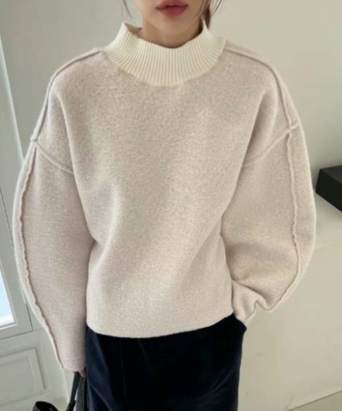 FREE STYLISTS(フリー スタイリスト)の「YUGA_YGMC Drop shoulder wool-look top(ニット/セーター・レディース・オフホワイト/グレー/ブルー・FREE)」の4枚目の写真