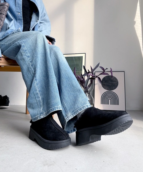 LUGG NAGG（ラグナグ）の「【BeF】【厚底ヒール】つっかけムートンサボ【３E】（スリッポン・レディース・ベージュ/キャメル/ブラック・L/LL/M）」の6枚目の写真