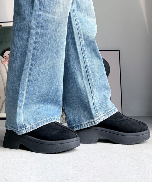 LUGG NAGG（ラグナグ）の「【BeF】【厚底ヒール】つっかけムートンサボ【３E】（スリッポン・レディース・ベージュ/キャメル/ブラック・L/LL/M）」の7枚目の写真