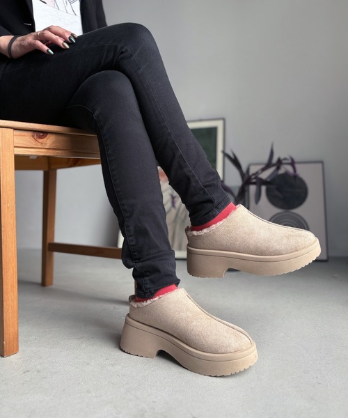 LUGG NAGG（ラグナグ）の「【BeF】【厚底ヒール】つっかけムートンサボ【３E】（スリッポン・レディース・ベージュ/キャメル/ブラック・L/LL/M）」の12枚目の写真
