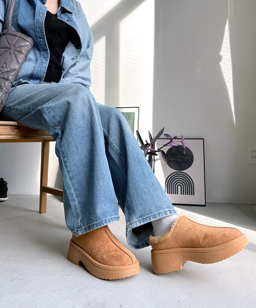 LUGG NAGG（ラグナグ）の「【BeF】【厚底ヒール】つっかけムートンサボ【３E】（スリッポン・レディース・ベージュ/キャメル/ブラック・L/LL/M）」の16枚目の写真