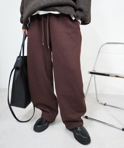 gossara（ゴサラ）の「裏起毛カーブパンツ（スウェットパンツ・レディース・アイボリー系/ブラウン/スミクロ・FREE）」の2枚目の写真