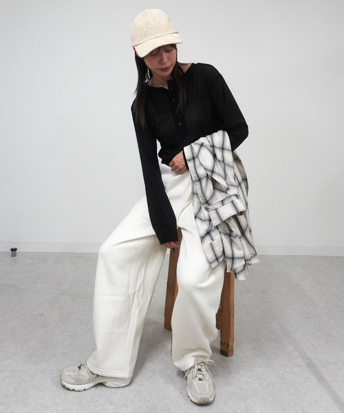 gossara（ゴサラ）の「裏起毛カーブパンツ（スウェットパンツ・レディース・アイボリー系/ブラウン/スミクロ・FREE）」の13枚目の写真