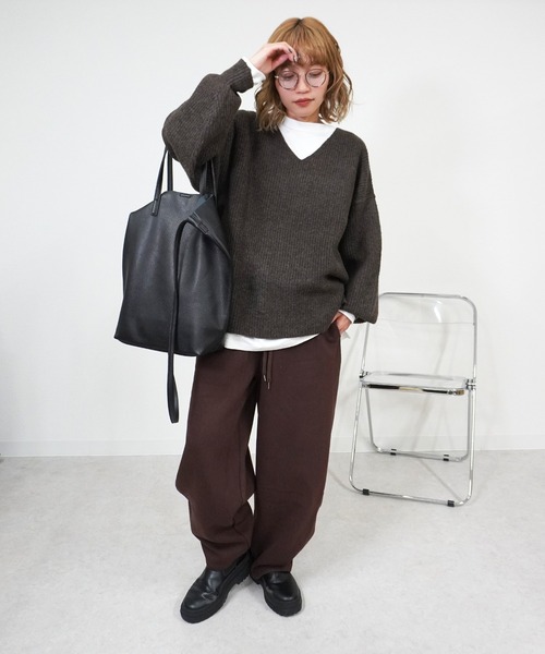 gossara（ゴサラ）の「裏起毛カーブパンツ（スウェットパンツ・レディース・アイボリー系/ブラウン/スミクロ・FREE）」の7枚目の写真