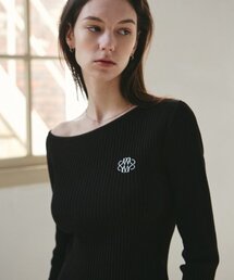 NICOLE SHOULDER RIBBED KNIT_BLACK
