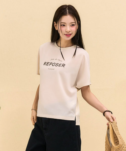 CHASECULT(チェイスカルト)の「女性レタリングウーブン配色半袖Tシャツ-ベージュ(Tシャツ/カットソー・レディース・ベージュ・85/90)」の2枚目の写真