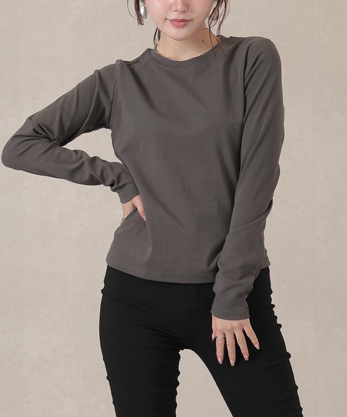 Lace Ladies(レースレディース)の「ソリッドカラー ベーシック 丸首 長袖 プルオーバー(Tシャツ/カットソー・レディース・ネイビー/ベージュ/ダークグレー/マスタード/ピンク/ホワイト/ブラウン/ブラック・FREE)」の4枚目の写真