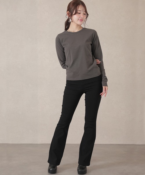 Lace Ladies(レースレディース)の「ソリッドカラー ベーシック 丸首 長袖 プルオーバー(Tシャツ/カットソー・レディース・ネイビー/ベージュ/ダークグレー/マスタード/ピンク/ホワイト/ブラウン/ブラック・FREE)」の21枚目の写真