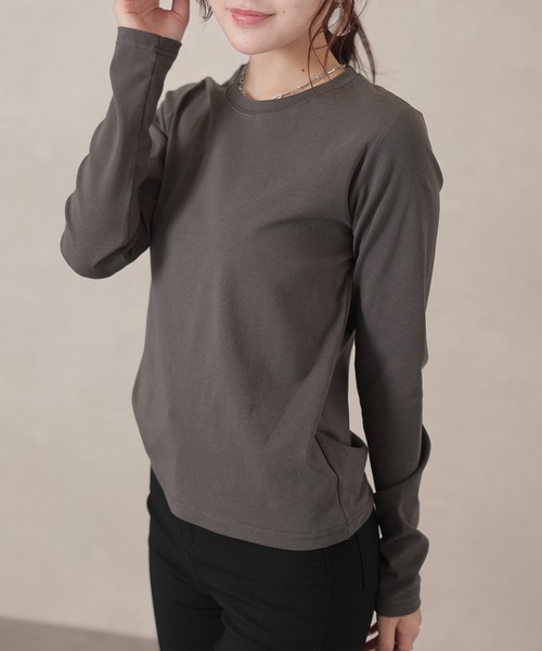 Lace Ladies(レースレディース)の「ソリッドカラー ベーシック 丸首 長袖 プルオーバー(Tシャツ/カットソー・レディース・ネイビー/ベージュ/ダークグレー/マスタード/ピンク/ホワイト/ブラウン/ブラック・FREE)」の20枚目の写真
