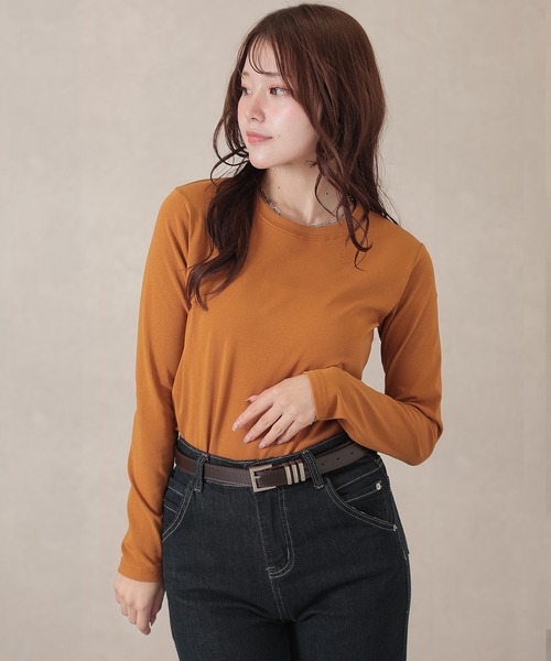 Lace Ladies(レースレディース)の「ソリッドカラー ベーシック 丸首 長袖 プルオーバー(Tシャツ/カットソー・レディース・ネイビー/ベージュ/ダークグレー/マスタード/ピンク/ホワイト/ブラウン/ブラック・FREE)」の19枚目の写真