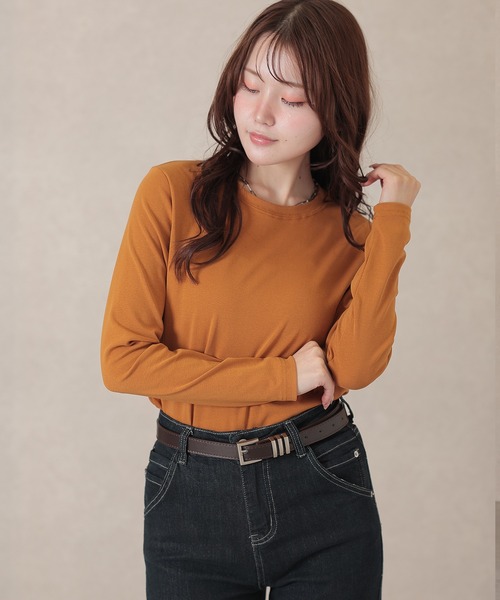 Lace Ladies(レースレディース)の「ソリッドカラー ベーシック 丸首 長袖 プルオーバー(Tシャツ/カットソー・レディース・ネイビー/ベージュ/ダークグレー/マスタード/ピンク/ホワイト/ブラウン/ブラック・FREE)」の18枚目の写真
