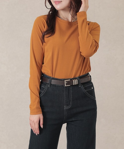 Lace Ladies(レースレディース)の「ソリッドカラー ベーシック 丸首 長袖 プルオーバー(Tシャツ/カットソー・レディース・ネイビー/ベージュ/ダークグレー/マスタード/ピンク/ホワイト/ブラウン/ブラック・FREE)」の16枚目の写真