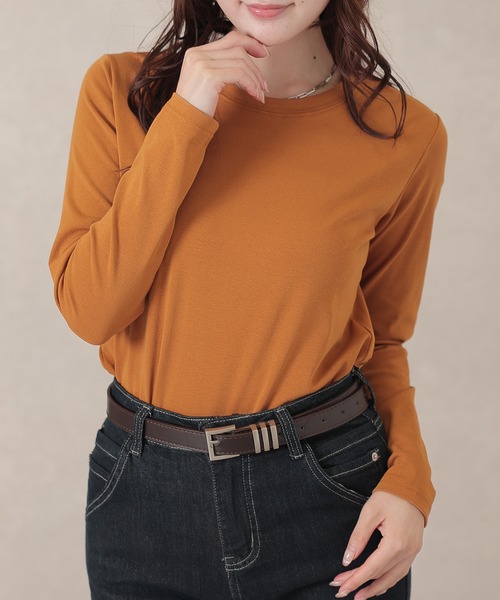 Lace Ladies(レースレディース)の「ソリッドカラー ベーシック 丸首 長袖 プルオーバー(Tシャツ/カットソー・レディース・ネイビー/ベージュ/ダークグレー/マスタード/ピンク/ホワイト/ブラウン/ブラック・FREE)」の15枚目の写真