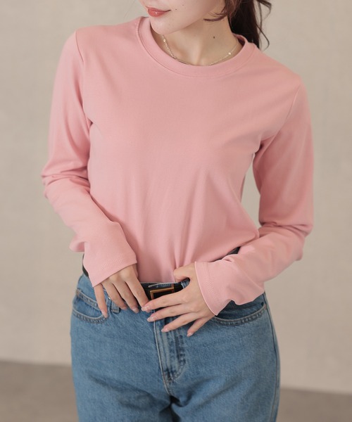 Lace Ladies(レースレディース)の「ソリッドカラー ベーシック 丸首 長袖 プルオーバー(Tシャツ/カットソー・レディース・ネイビー/ベージュ/ダークグレー/マスタード/ピンク/ホワイト/ブラウン/ブラック・FREE)」の12枚目の写真