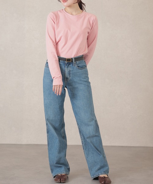 Lace Ladies(レースレディース)の「ソリッドカラー ベーシック 丸首 長袖 プルオーバー(Tシャツ/カットソー・レディース・ネイビー/ベージュ/ダークグレー/マスタード/ピンク/ホワイト/ブラウン/ブラック・FREE)」の11枚目の写真