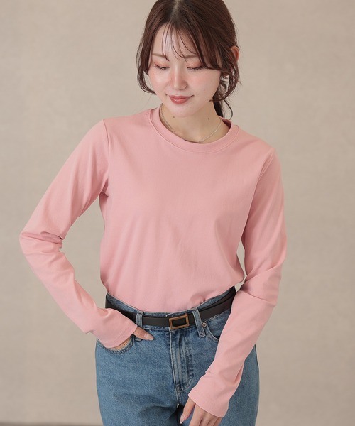 Lace Ladies(レースレディース)の「ソリッドカラー ベーシック 丸首 長袖 プルオーバー(Tシャツ/カットソー・レディース・ネイビー/ベージュ/ダークグレー/マスタード/ピンク/ホワイト/ブラウン/ブラック・FREE)」の10枚目の写真