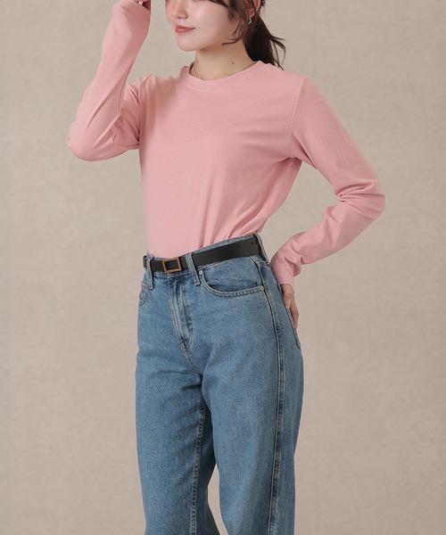 Lace Ladies(レースレディース)の「ソリッドカラー ベーシック 丸首 長袖 プルオーバー(Tシャツ/カットソー・レディース・ネイビー/ベージュ/ダークグレー/マスタード/ピンク/ホワイト/ブラウン/ブラック・FREE)」の9枚目の写真