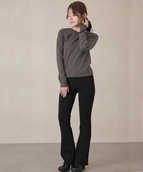 Lace Ladies(レースレディース)の「ソリッドカラー ベーシック 丸首 長袖 プルオーバー(Tシャツ/カットソー・レディース・ネイビー/ベージュ/ダークグレー/マスタード/ピンク/ホワイト/ブラウン/ブラック・FREE)」の22枚目の写真