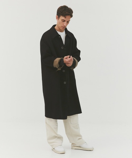 CASHMERE CASHMERE(カシミヤカシミヤ)の「【CASHMERE CASHMERE/カシミアカシミア】CASHMERE REVERSIBLE OVER COAT(ステンカラーコート・メンズ・ブラック/モカ・48/44)」の4枚目の写真