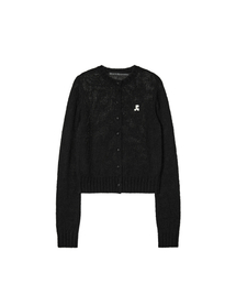 BUTTON HOLE KNIT CARDIGAN - BLACK