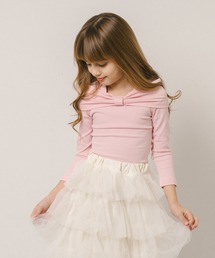 URBAN CHERRY（アーバンチェリー）の「フロントリボンデザインスクエアネックトップス（Tシャツ/カットソー・キッズ）」