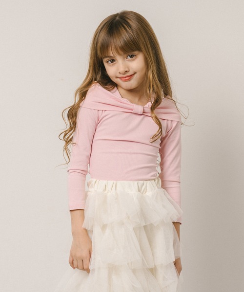 URBAN CHERRY(アーバンチェリー)の「フロントリボンデザインスクエアネックトップス(Tシャツ/カットソー・キッズ・ピンク・110cm/120cm/130cm/140cm)」の16枚目の写真