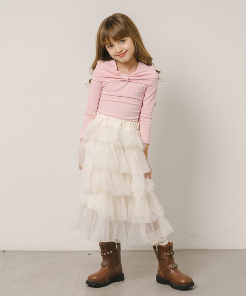 URBAN CHERRY(アーバンチェリー)の「フロントリボンデザインスクエアネックトップス(Tシャツ/カットソー・キッズ・ピンク・110cm/120cm/130cm/140cm)」の13枚目の写真