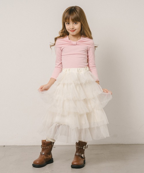 URBAN CHERRY(アーバンチェリー)の「フロントリボンデザインスクエアネックトップス(Tシャツ/カットソー・キッズ・ピンク・110cm/120cm/130cm/140cm)」の14枚目の写真