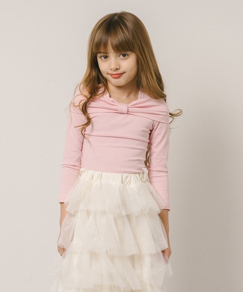 URBAN CHERRY(アーバンチェリー)の「フロントリボンデザインスクエアネックトップス(Tシャツ/カットソー・キッズ・ピンク・110cm/120cm/130cm/140cm)」の10枚目の写真