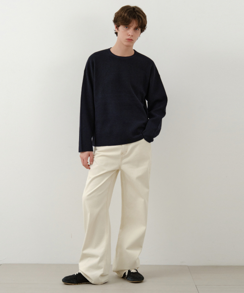 WEDNESDAY OASIS（ウェンズデーオアシス）の「ブリーズピンストライプニット_NAVY(WC25-KN51)（ニット/セーター・メンズ・ネイビー・FREE）」の3枚目の写真