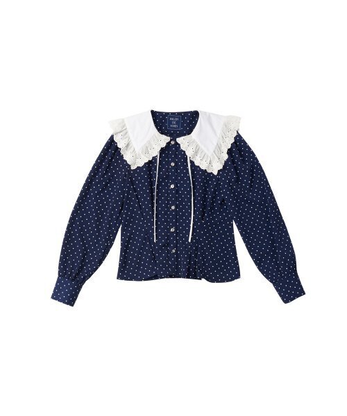 SALON DE YOHN(サロンドヨーン)の「Lace Collar Puff Shoulder Blouse_ Navy(シャツ/ブラウス・レディース・その他・MEDIUM/SMALL)」の4枚目の写真