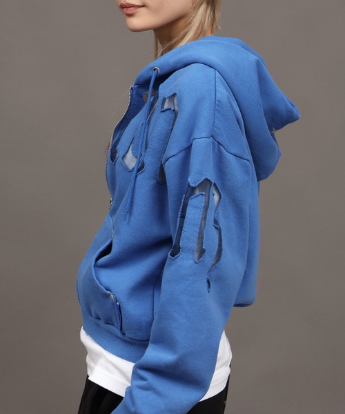 SEQUENZ（シークエンズ）の「【SEQUENZ/シークエンズ】SEE-THROUGH LOGO ZIP P/K（パーカー・メンズ・ライトグレー/杢グレー/ブルー/ブラック・S/M/L）」の18枚目の写真